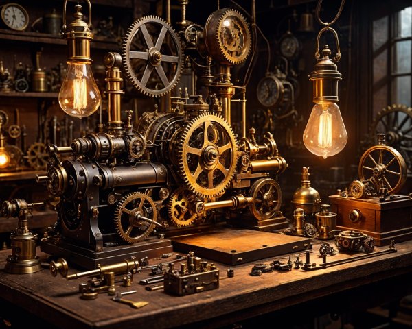 Intricate Steampunk Workshop with Gears and Machinery