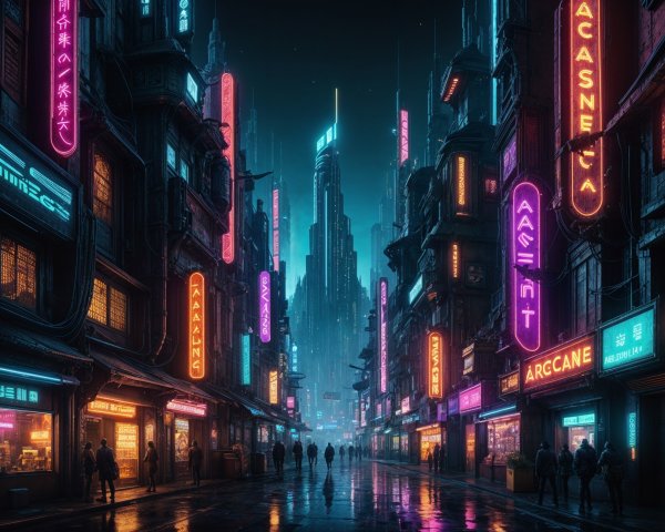 Futuristic Night Cityscape with Neon Skyscrapers