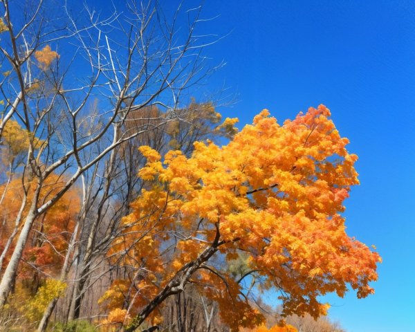 Vibrant Autumn Scene with Colorful Maple Tree