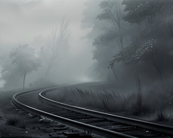 Monochromatic Landscape with Fog and Railway Track