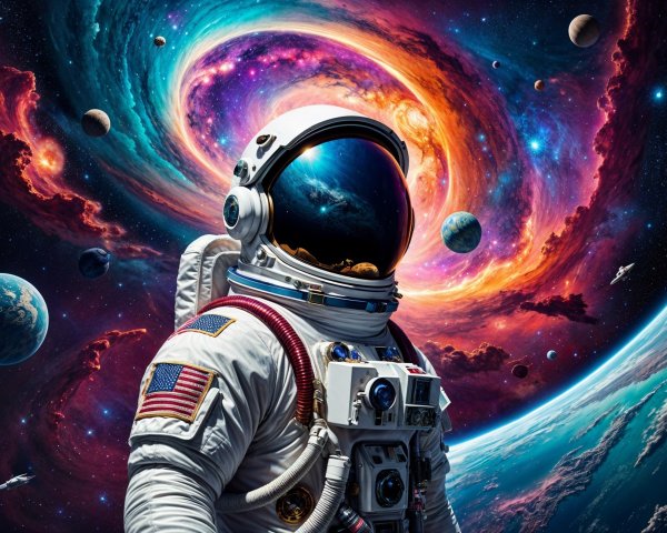 Astronaut in Space with Galaxies and Nebulae Background