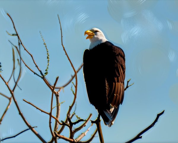 Bald Eagle Perched on Branch Against Blue Sky