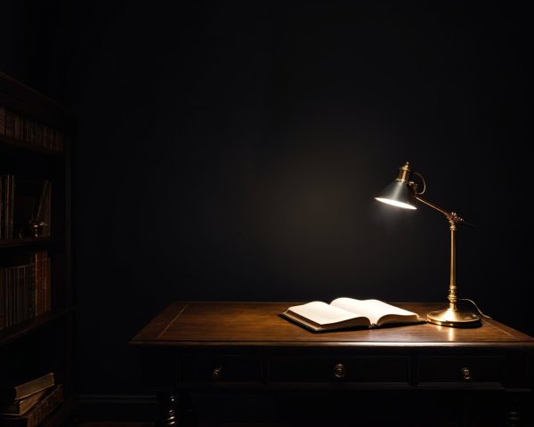 Cozy Study Scene with Wooden Desk and Bookshelf