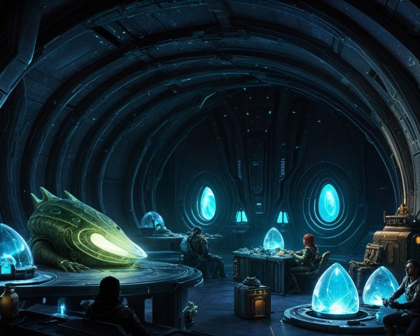 Futuristic Room with Alien Spacecraft and Starry View