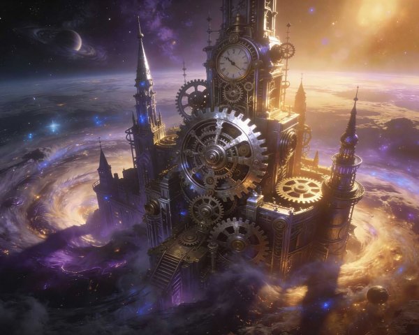 Metal and Gear Palace in Cosmic Vortex with Clock Tower