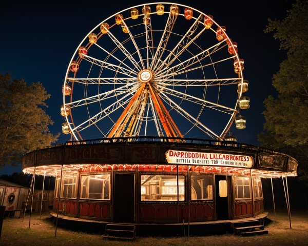Brightly Lit Ferris Wheel Against Night Sky