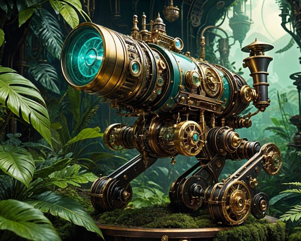 Steampunk Telescope Machine with Brass Detailing
