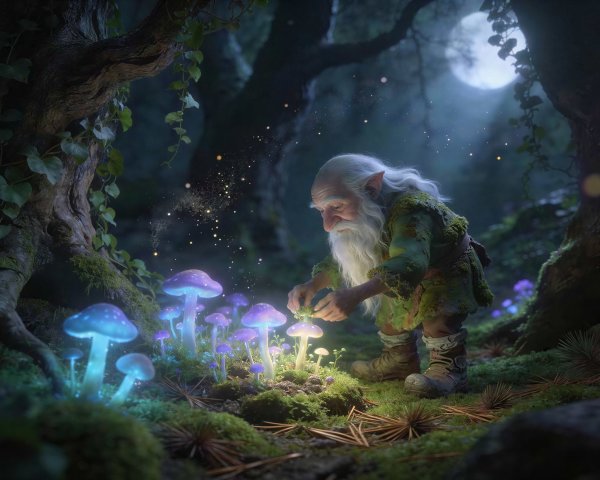 Whimsical Digital Painting of a Gnome in a Forest