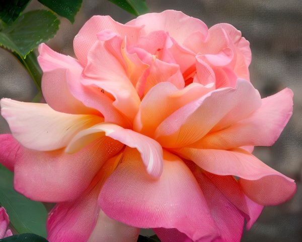 Vibrant Pink and Peach Rose with Dewy Petals