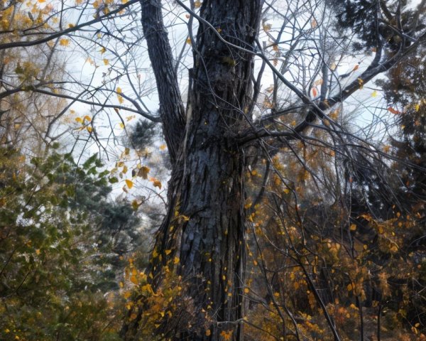 Majestic Tree in Serene Autumn Forest Setting