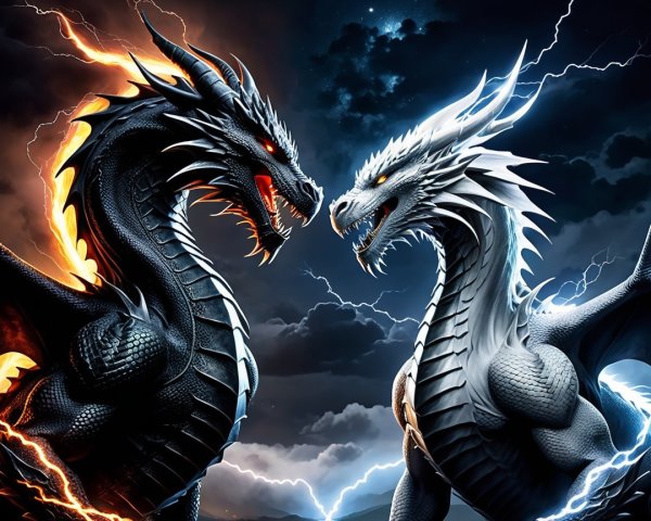 Dramatic Dragon Duel Under Stormy Skies