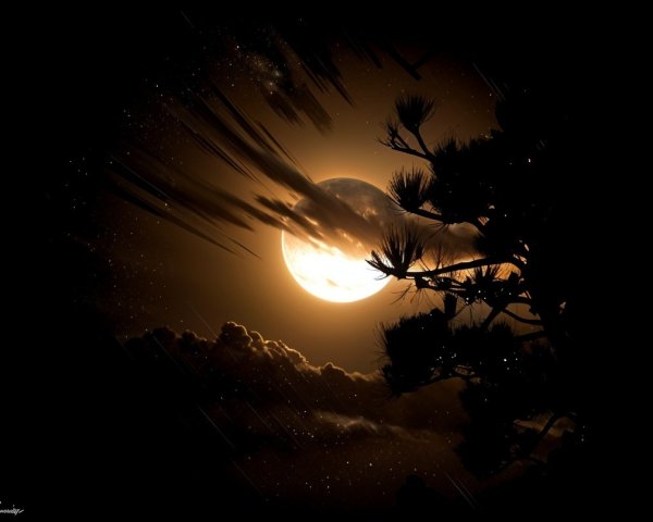 Luminous Moon and Clouds in a Night Scene