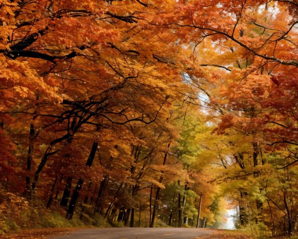Winding Road Surrounded by Vibrant Autumn Foliage