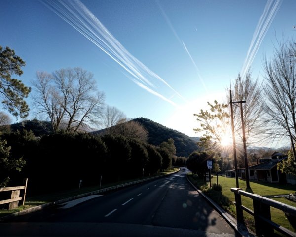 Serene Landscape with Quiet Road and Rising Sun