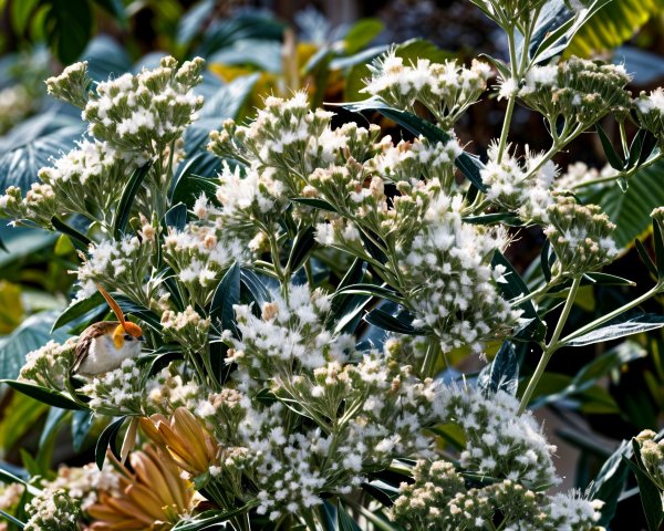 Lush Cluster of White Flowers with Green Leaves