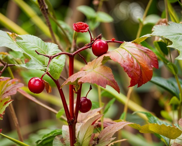 Close-Up of Colorful Foliage with Red Berries