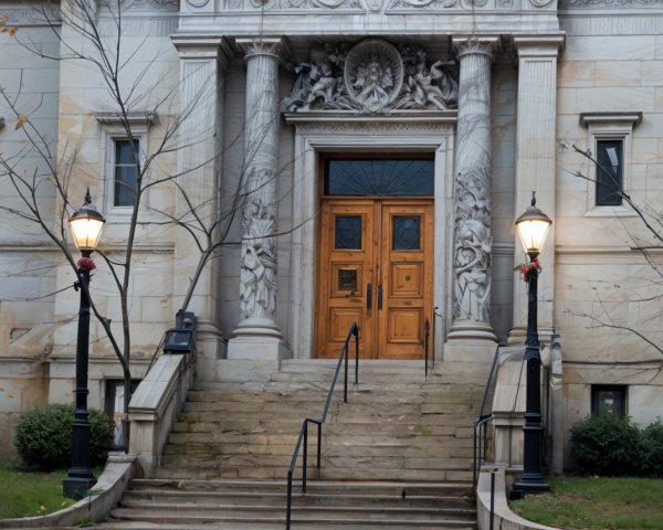 Elegant Building Entrance with Ornate Details and Decor