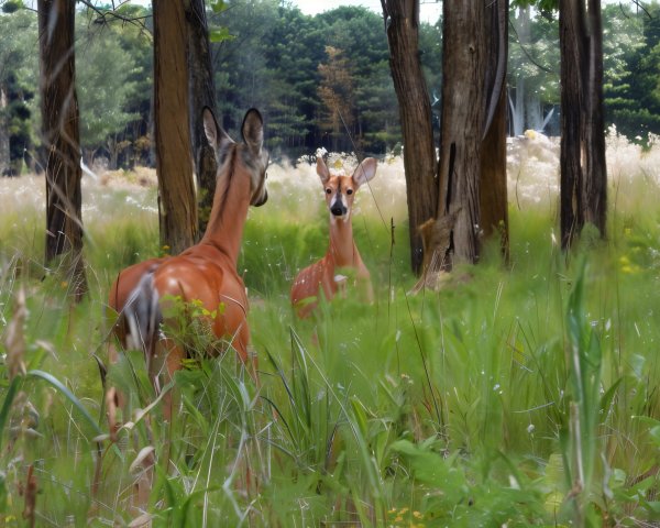 Deer in a Lush Green Forest Setting with Sunlight