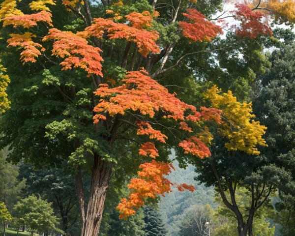 Serene Park with Vibrant Autumn Foliage and Pathway