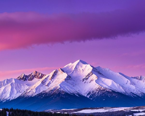 Snow-Capped Mountains Against a Colorful Sunset Sky