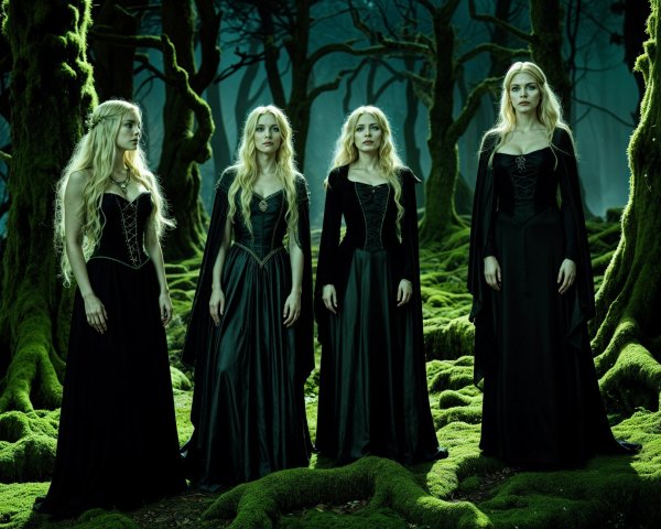 Ethereal Figures in a Mystical Forest Setting