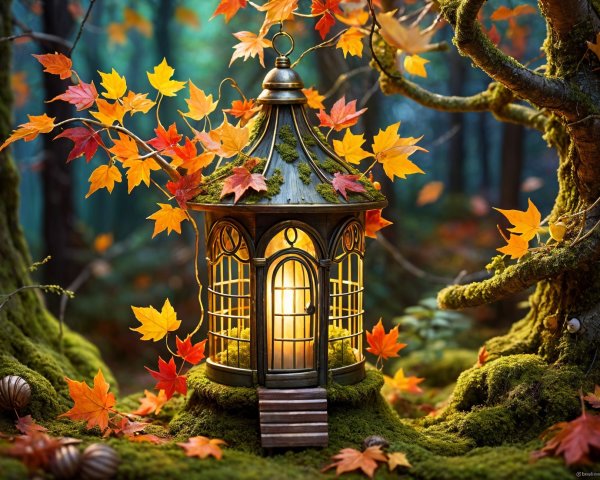 Charming Lantern House in Enchanted Autumn Forest