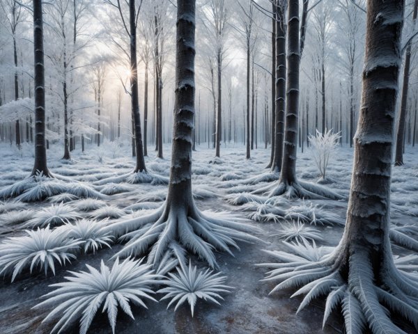 Serene Frosty Forest in Winter Wonderland Setting