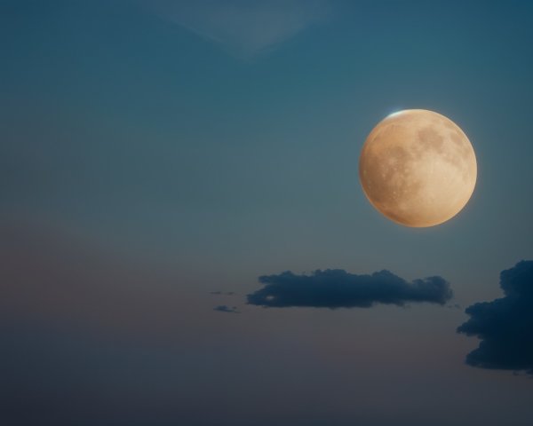 Luminous Moon in a Twilight Sky with Wispy Clouds