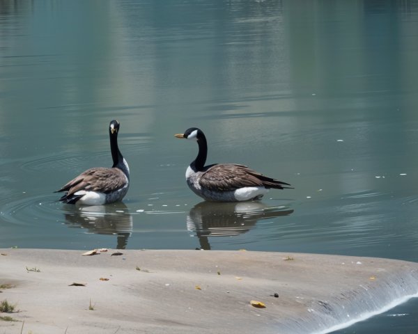 Ducks with Brown Bodies and White Face Markings in Water
