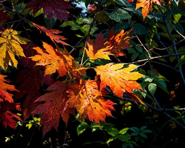 Vibrant Autumn Leaves in Rich Colors on Dark Background