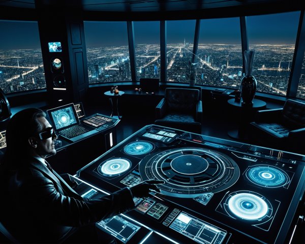 Futuristic Control Room with High-Tech Interfaces
