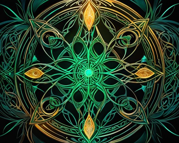 Intricate Emerald Green and Gold Mandala Design