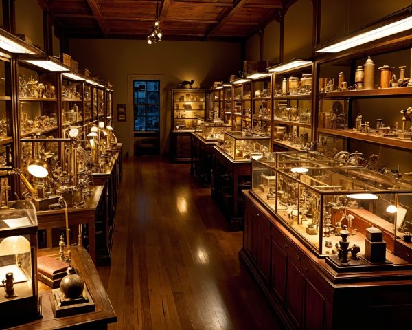 Exhibit Room with Antique Scientific Instruments and Curiosities
