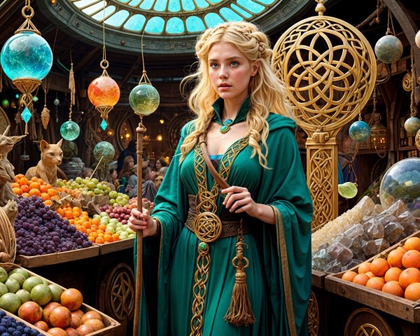 Vibrant Marketplace with Colorful Fruits and Artifacts