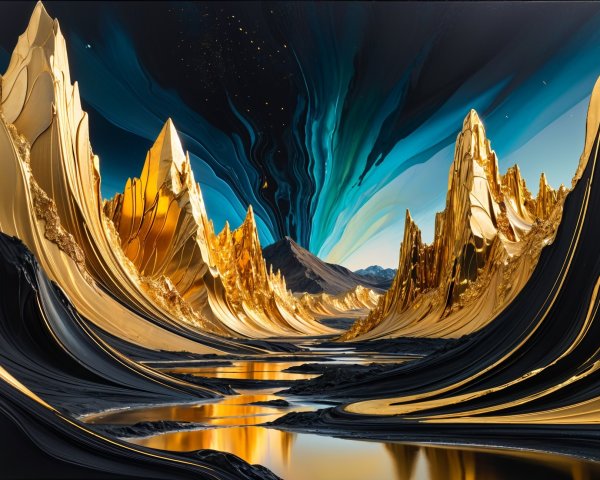 Golden Mountains Under Blue and Teal Skies