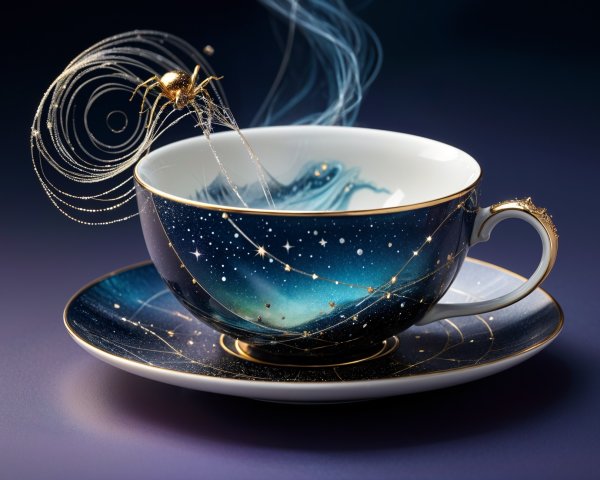 Celestial Teacup and Saucer with Gold Accents