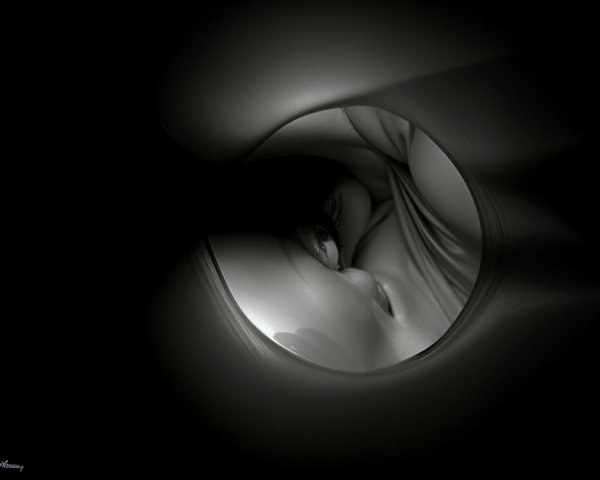 Abstract Surreal Composition with Eye and Fluid Shapes