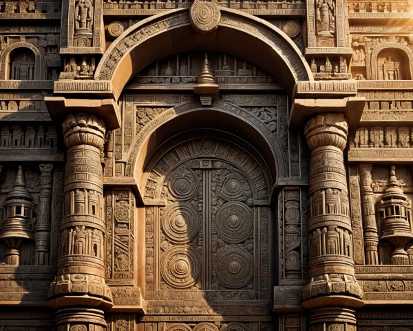 Intricately Carved Stone Wall with Ornate Patterns