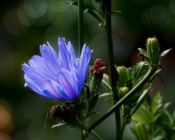 Vibrant Blue Flower Against Blurred Green Background