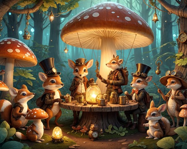 Charming Foxes in Victorian Attire in Enchanted Forest