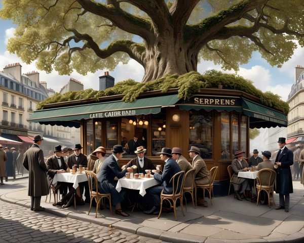 Vintage Parisian Cafe Illustration from the 1920s