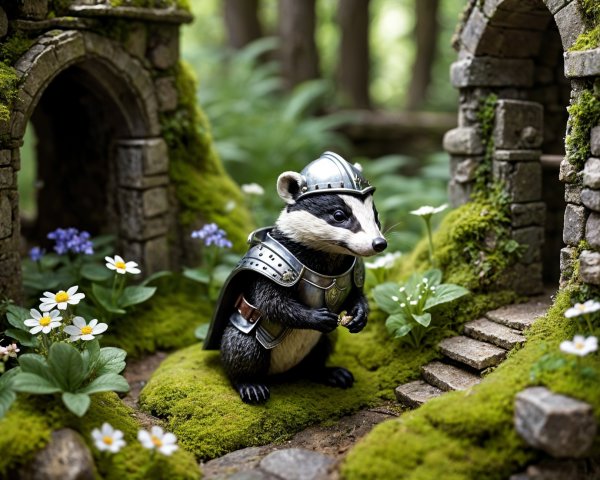 Badger Knight in Enchanted Fairy-Tale Setting