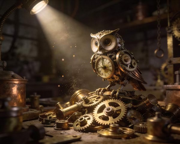 Intricate Steampunk Owl with Clockwork Components