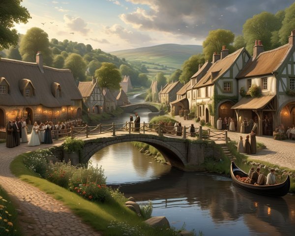 Charming Village with Thatched Cottages and River