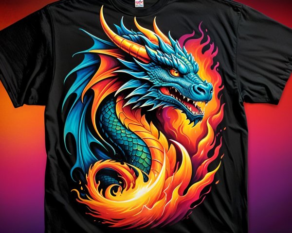 Vibrant black t-shirt with fierce dragon design