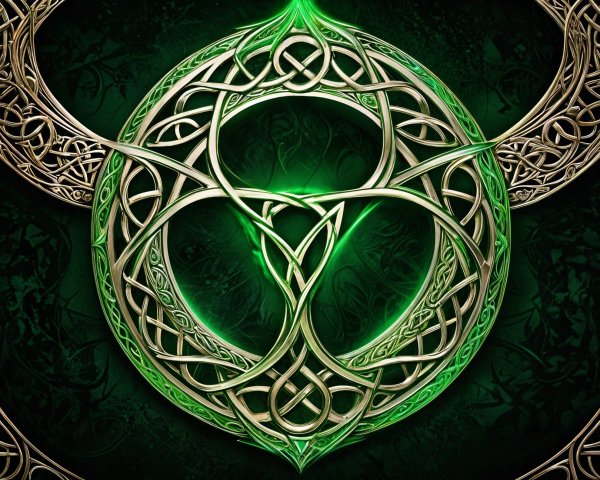Celtic Knot Design with Green Background and Gold Details