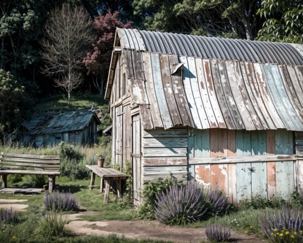 Rustic Wooden Shed in Serene Countryside Setting