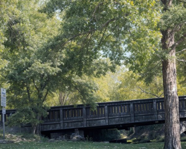 Wooden Bridge in a Tranquil Green Landscape