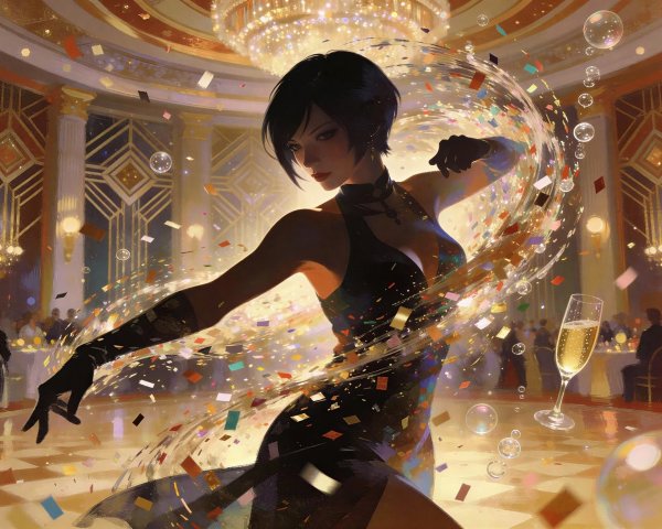 Female Figure Dancing in Elegant Ballroom Setting