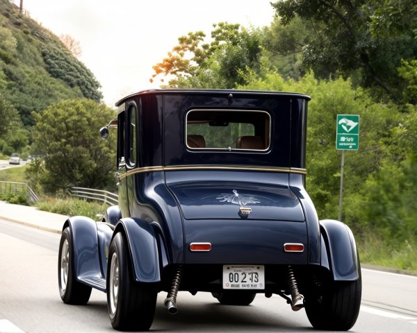 Classic Blue Hot Rod Truck on Scenic Roadway